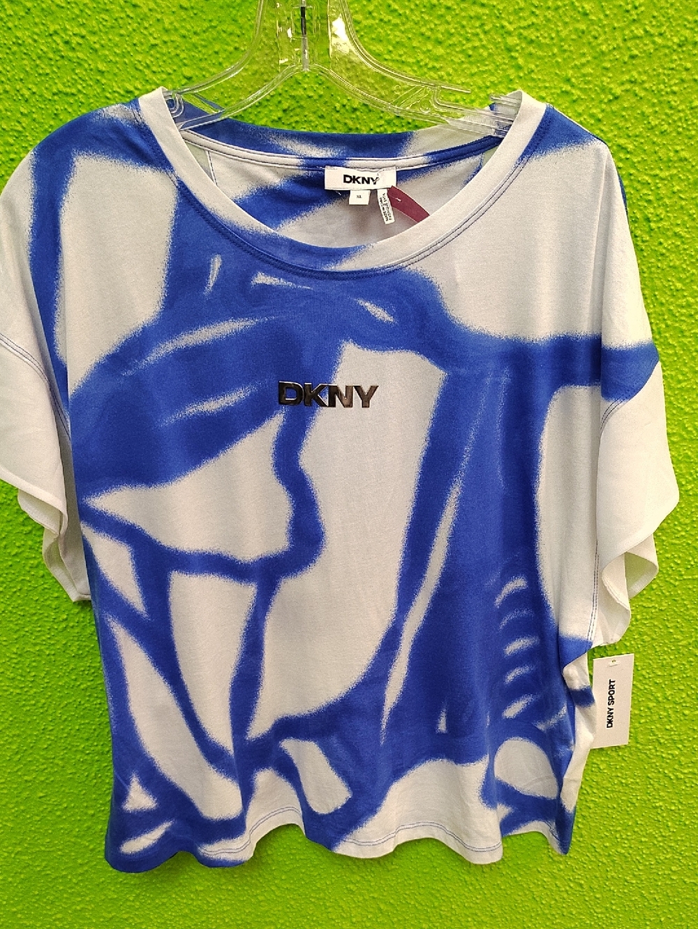 DKNY White Tee with Electric Blue Graphic